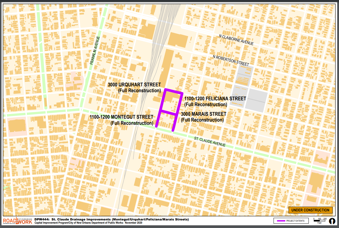 Map of St. Claude Drainage Improvements (Montegut, Urqhart, Feliciana, Marias)