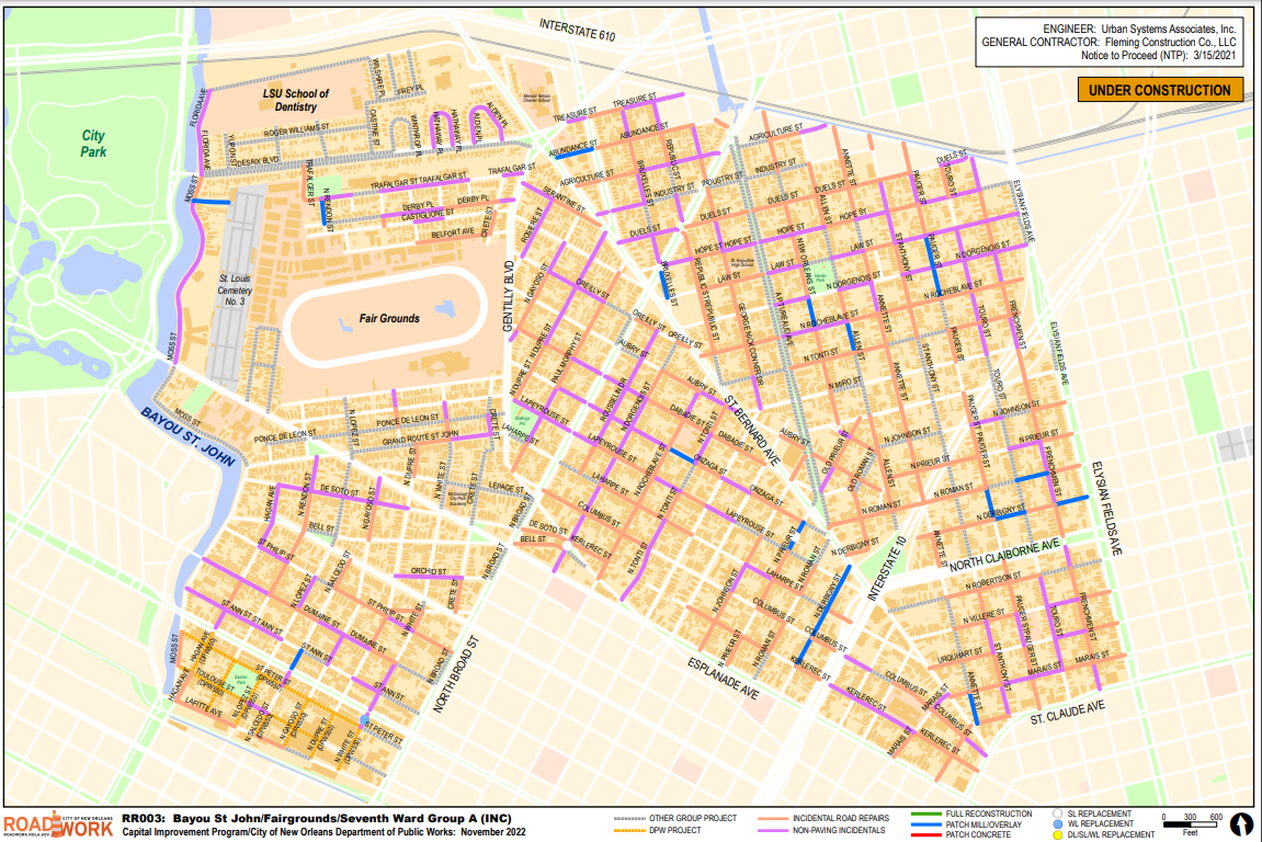 Map of Bayou St John, Fairgrounds, Seventh Ward Group A