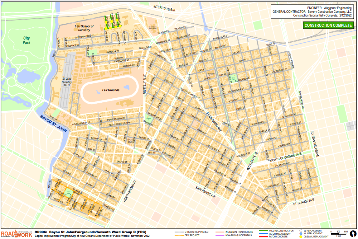 Map of Bayou St John, Fairgrounds, Seventh Ward Group D