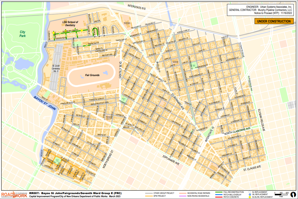 Map of Bayou St John, Fairgrounds, Seventh Ward Group E