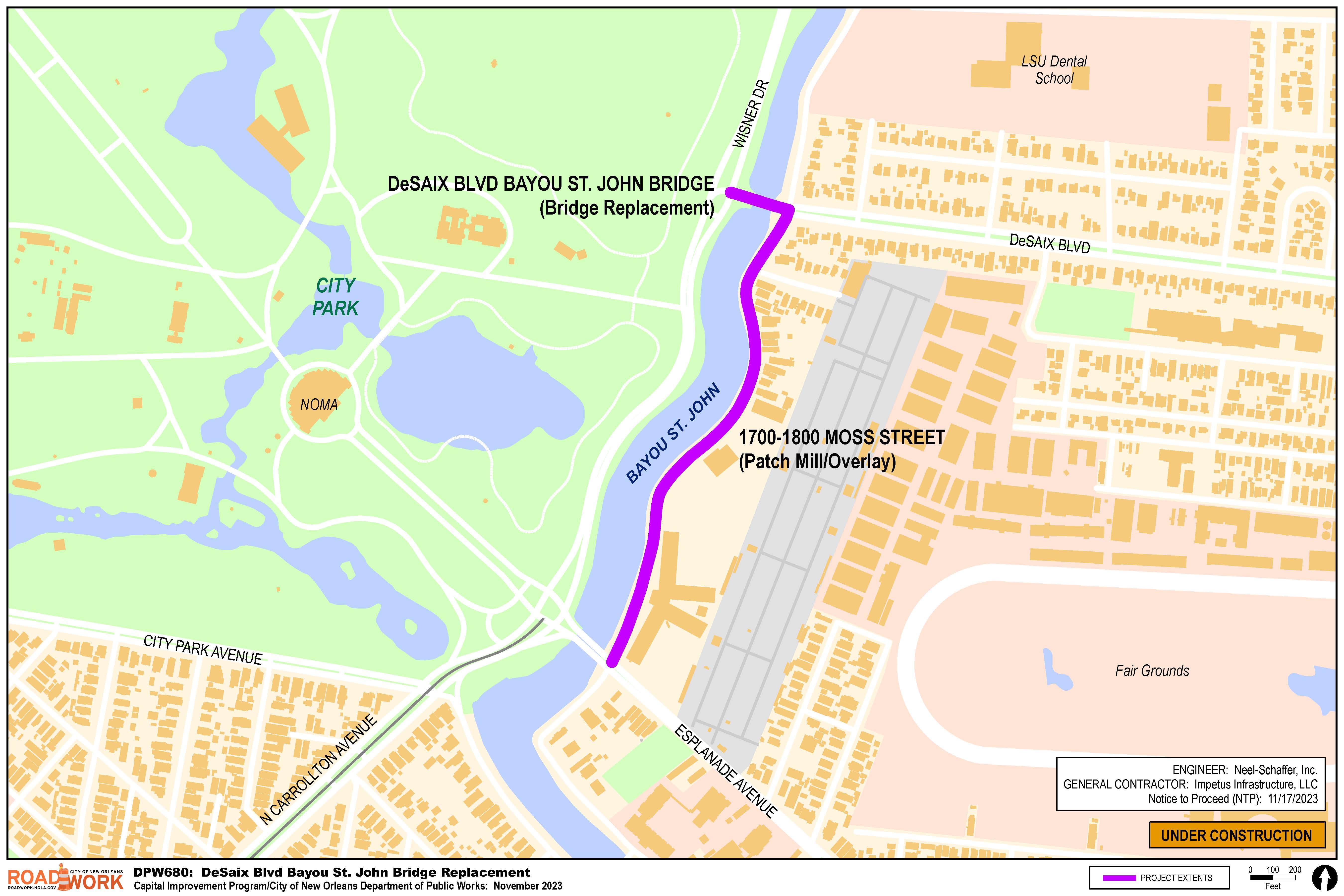 Map of DeSaix Blvd (Bayou St. John Bridge)