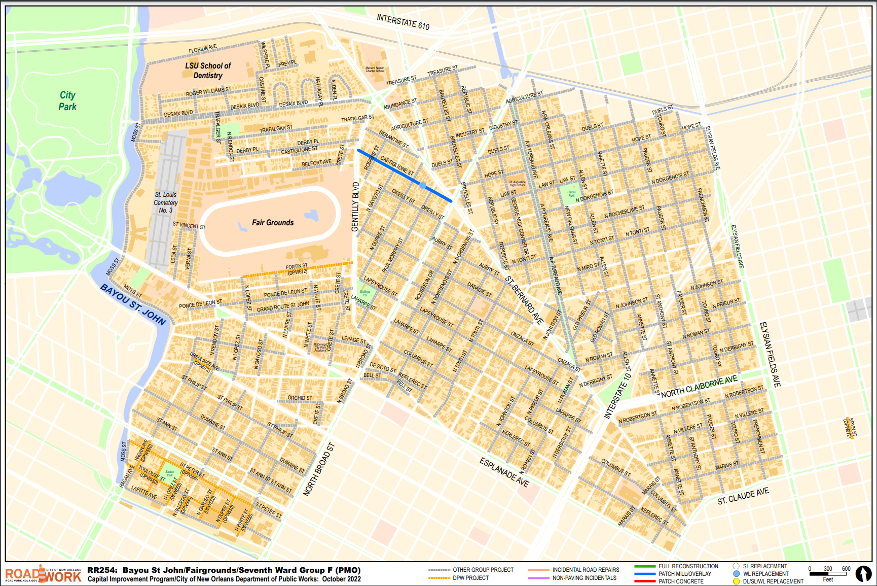 Map of Bayou St John, Fairgrounds, Seventh Ward Group F