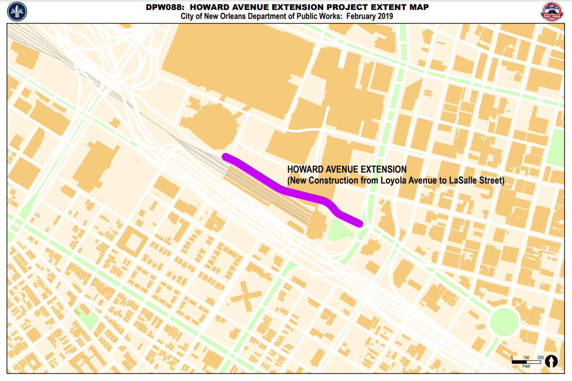 Map of Howard Avenue Ext. (Loyola Ave  - LaSalle St)