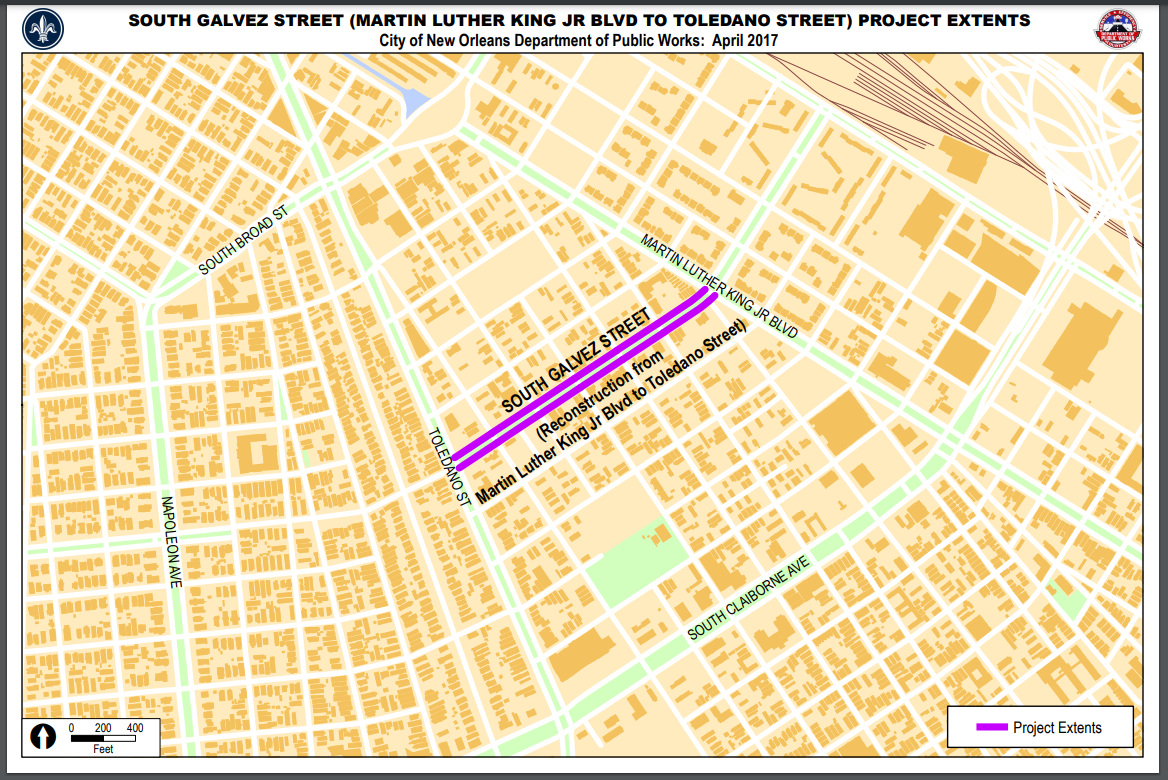 Map of S. Galvez St. (Martin Luther King Blvd. - Toledano)