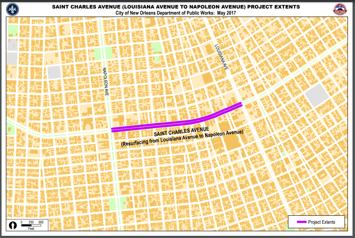 Map of St. Charles Ave (Louisiana Ave - Napoleon)